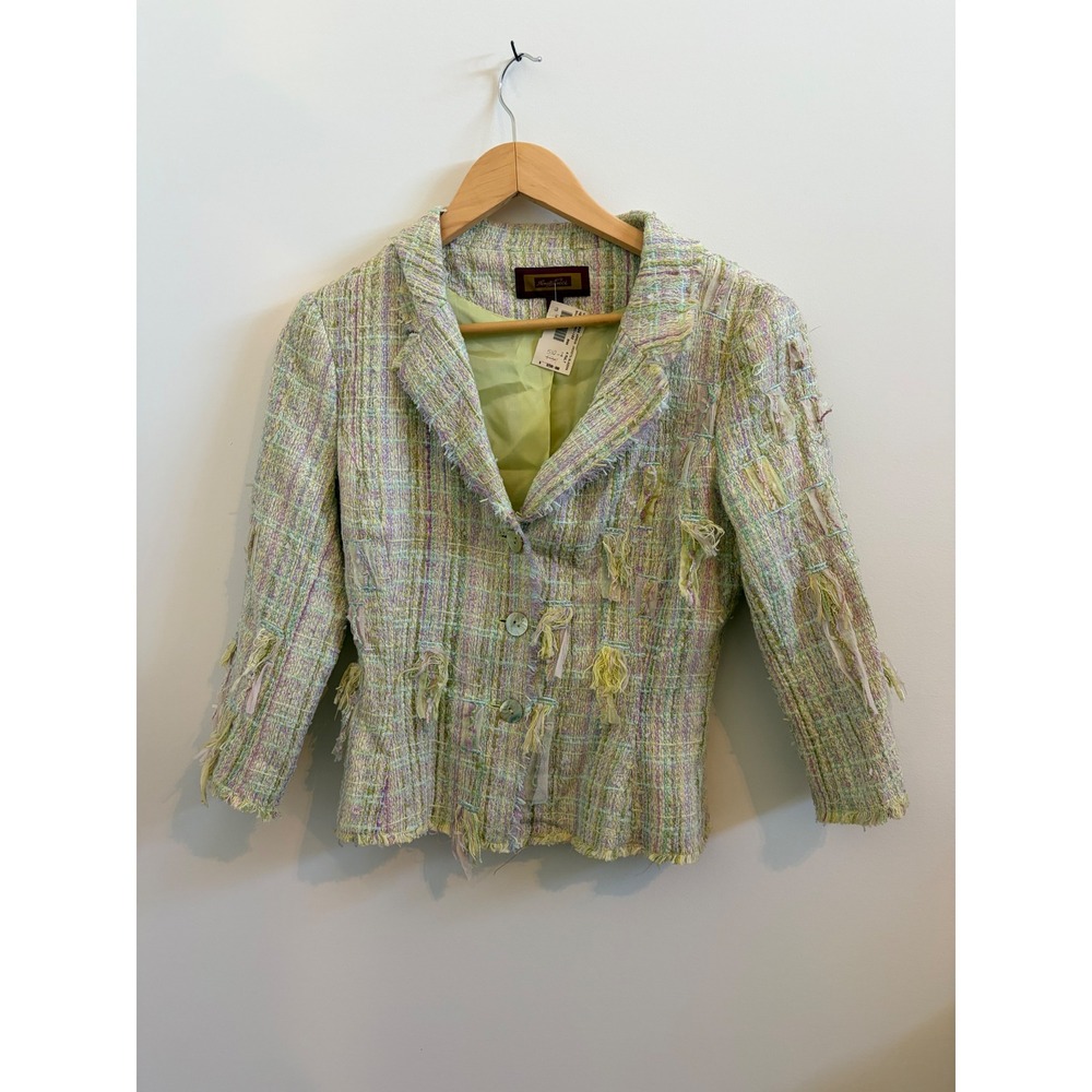 Renato Nucci Vegria Boucle Jacket Pastel Multicolor Frayed Tweed Blazer Sz 36